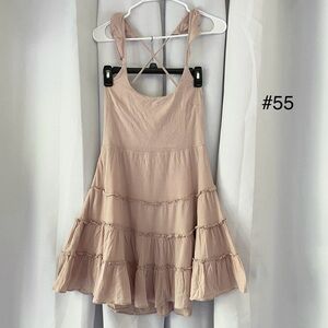 Angel Biba Tan Spaghetti Strap Dress Woman’s Size M Open Tie Back Ruffle Skirt